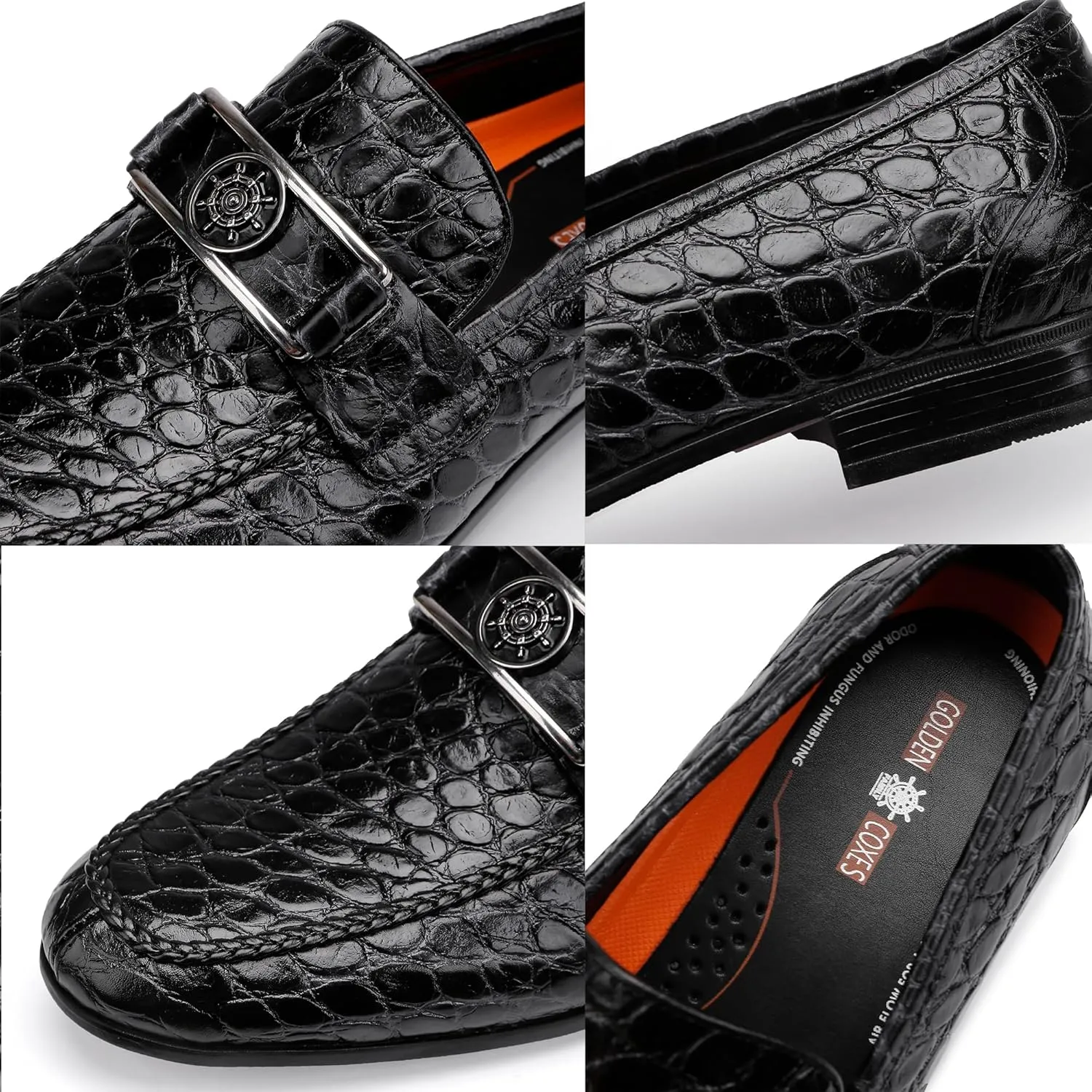 Premium Leather Tassel Loafer for Men, Classic Alligator Printed Thick Sole Dress Loafers Shoes for Mens