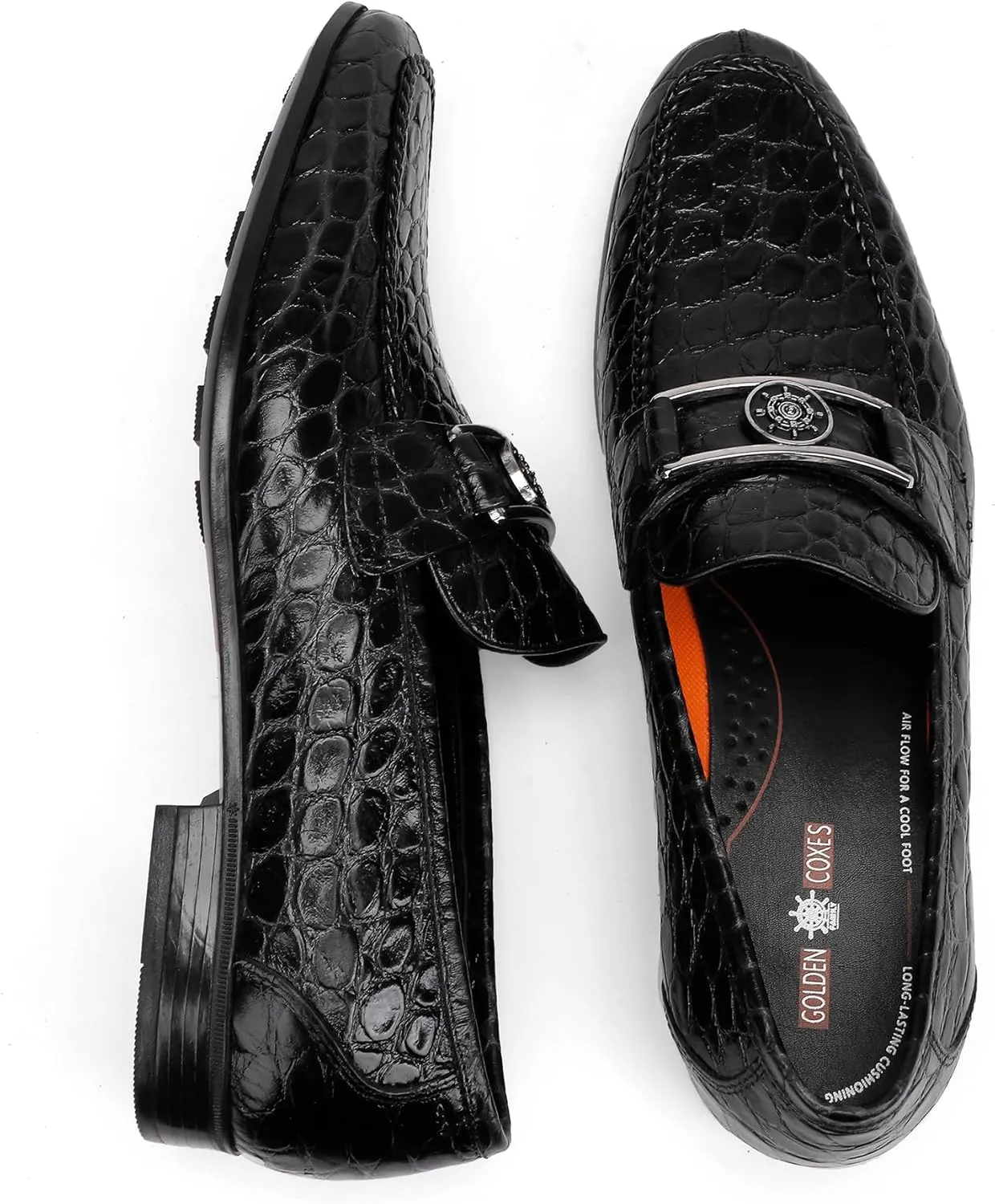 Premium Leather Tassel Loafer for Men, Classic Alligator Printed Thick Sole Dress Loafers Shoes for Mens