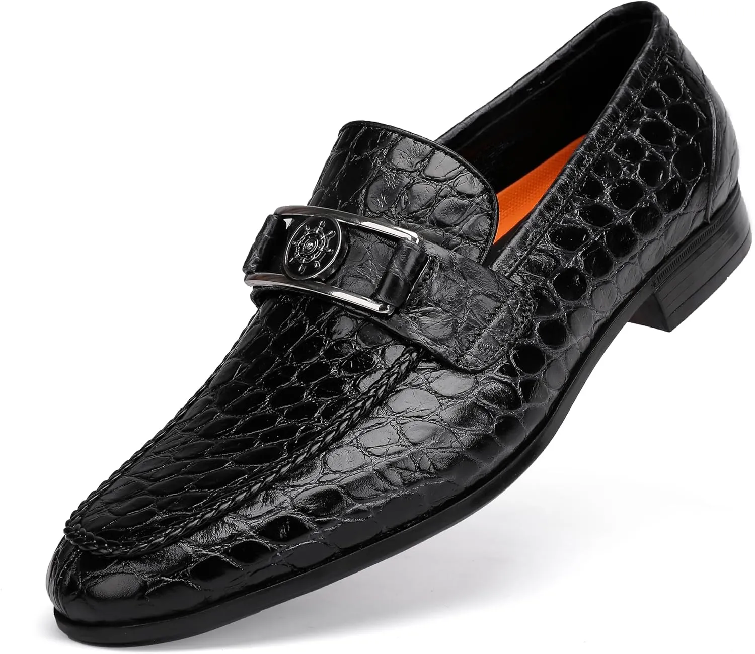Premium Leather Tassel Loafer for Men, Classic Alligator Printed Thick Sole Dress Loafers Shoes for Mens