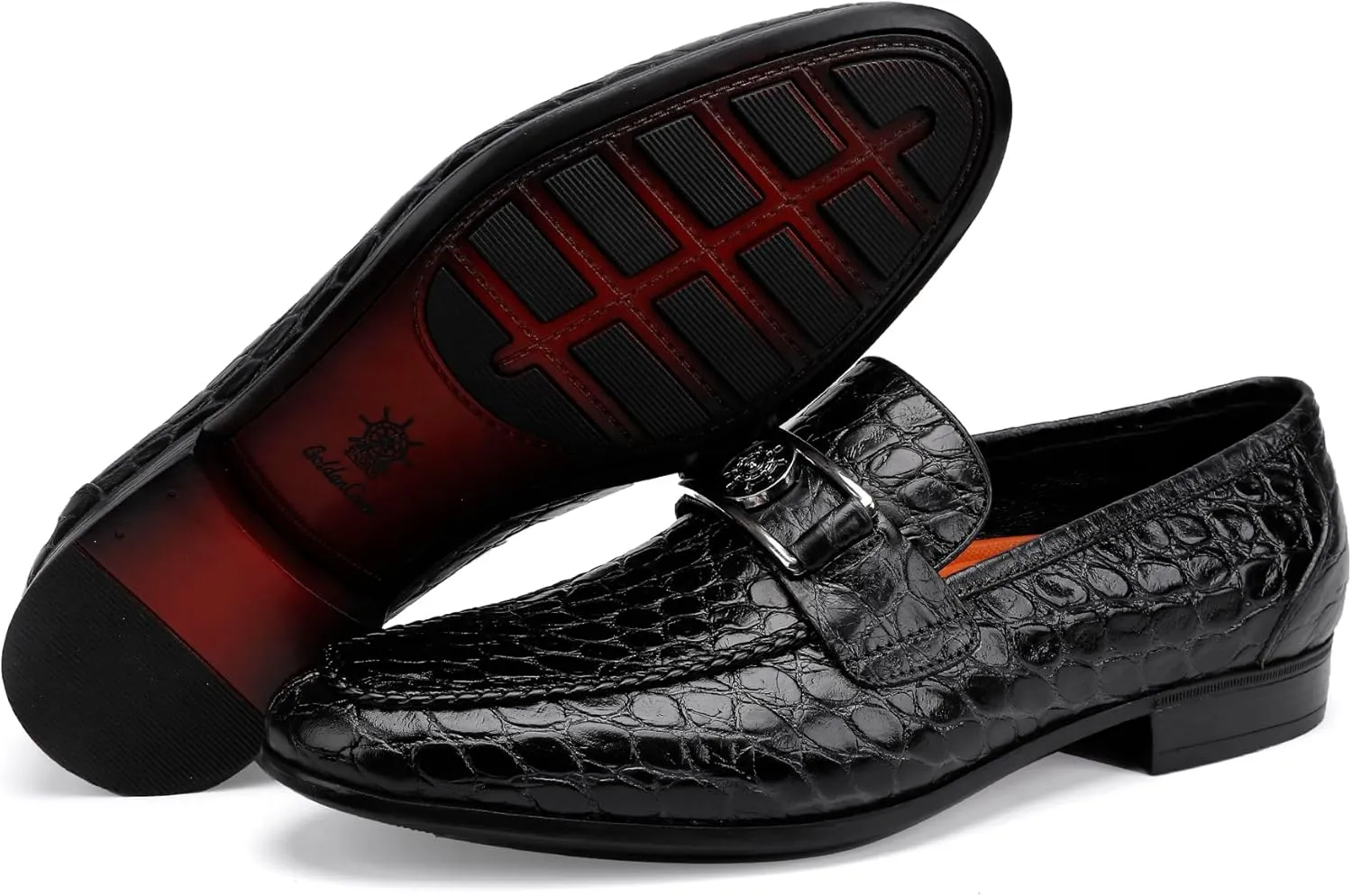 Premium Leather Tassel Loafer for Men, Classic Alligator Printed Thick Sole Dress Loafers Shoes for Mens