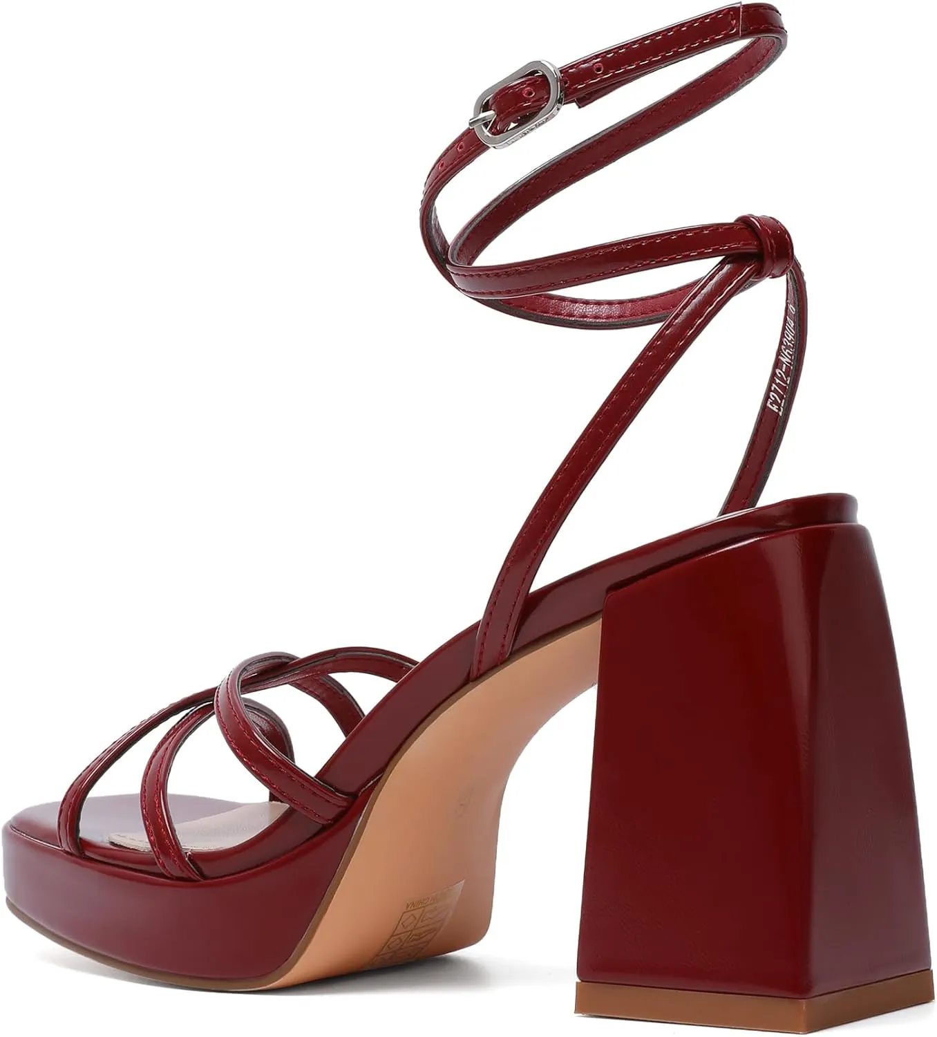 Reitoye Strappy Platform Heels for Women Ankle Strap Chunky Block Heel Square Open Toe Heeled Sandals for Party Wedding Prom Dress