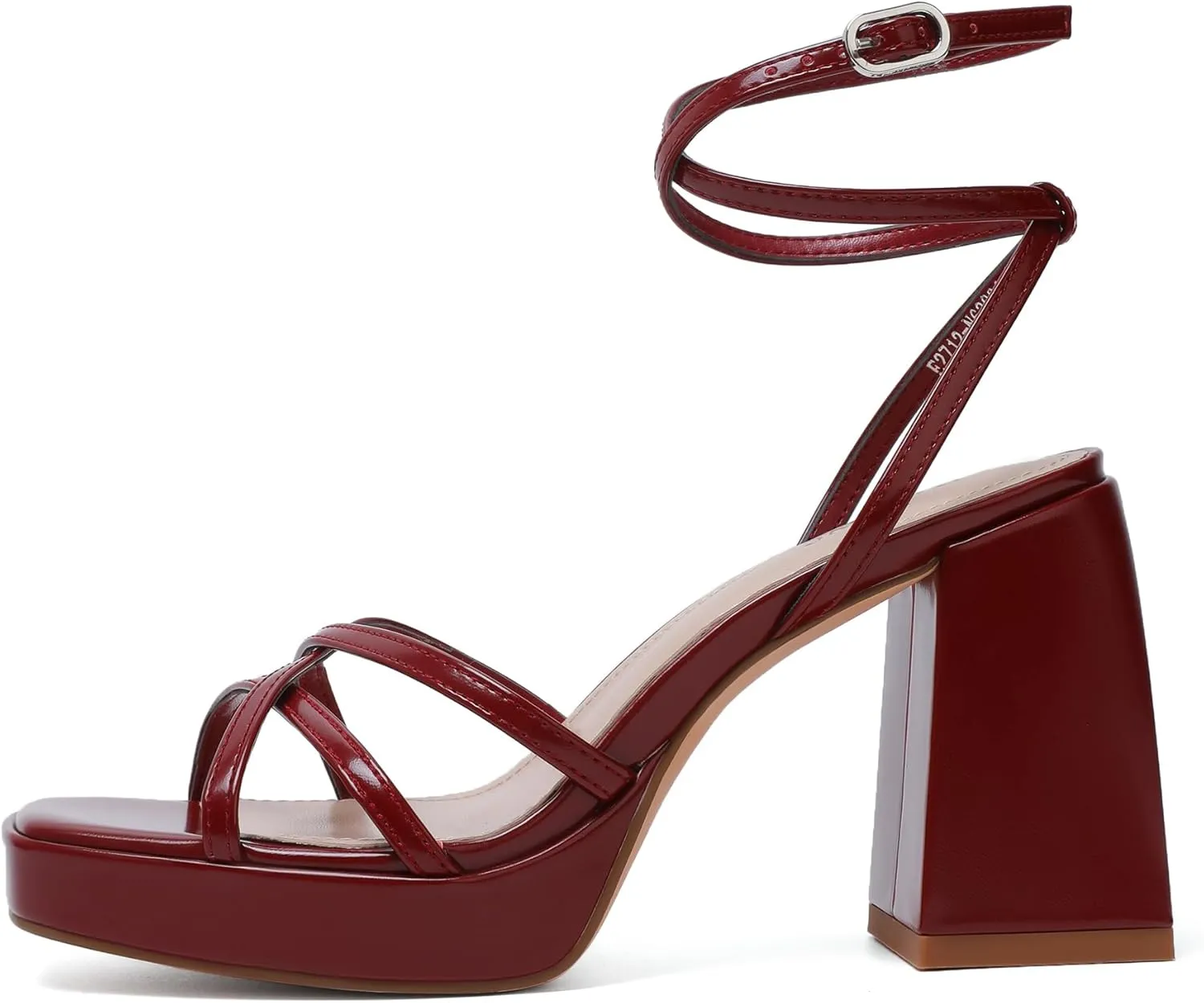 Reitoye Strappy Platform Heels for Women Ankle Strap Chunky Block Heel Square Open Toe Heeled Sandals for Party Wedding Prom Dress