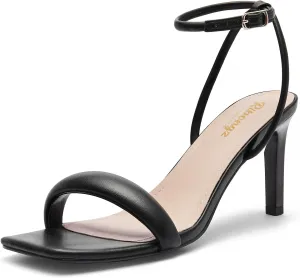 RIBONGZ Womens Sandals Dressy Gold Strappy Square Open Toe Chunky Heels Ankle Strap Kitten Sexy High Heels Prom Wedding Party Evening Summer Bridal Shoes