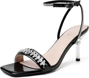 RIBONGZ Womens Sandals Dressy Gold Strappy Square Open Toe Chunky Heels Ankle Strap Kitten Sexy High Heels Prom Wedding Party Evening Summer Bridal Shoes