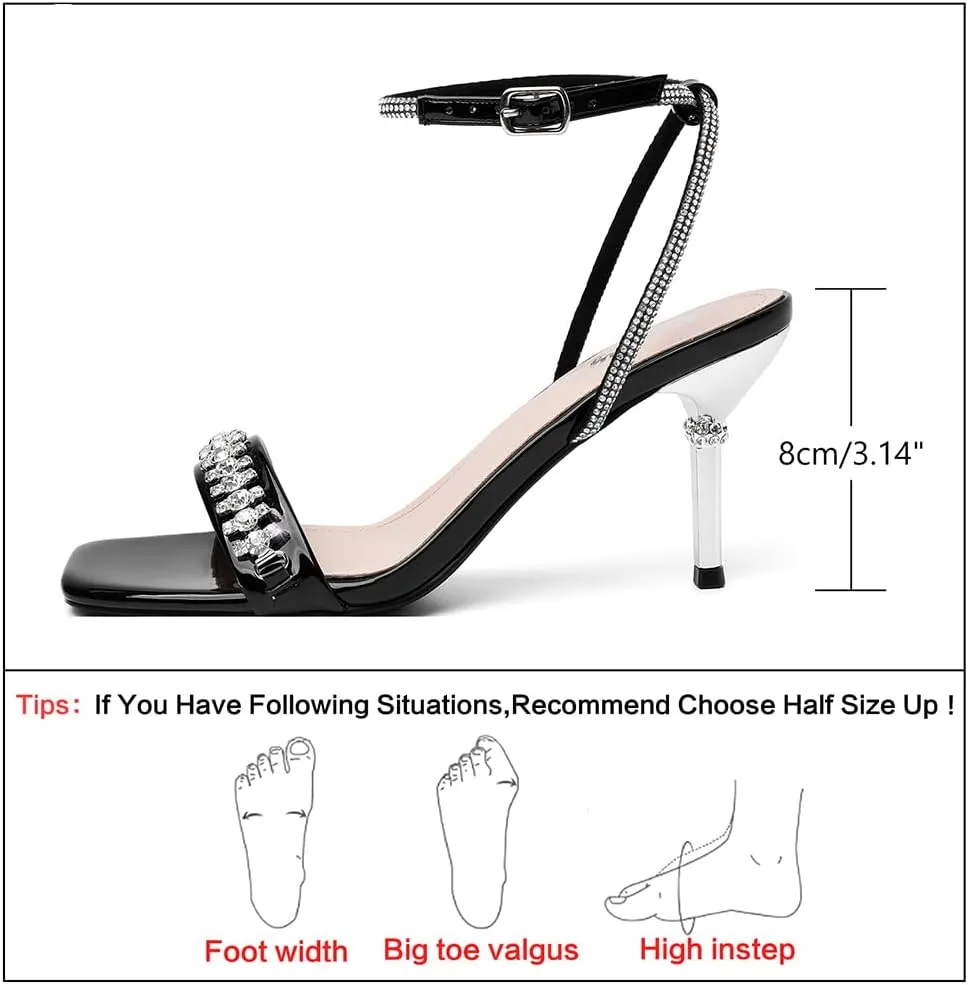 RIBONGZ Womens Sandals Dressy Gold Strappy Square Open Toe Chunky Heels Ankle Strap Kitten Sexy High Heels Prom Wedding Party Evening Summer Bridal Shoes