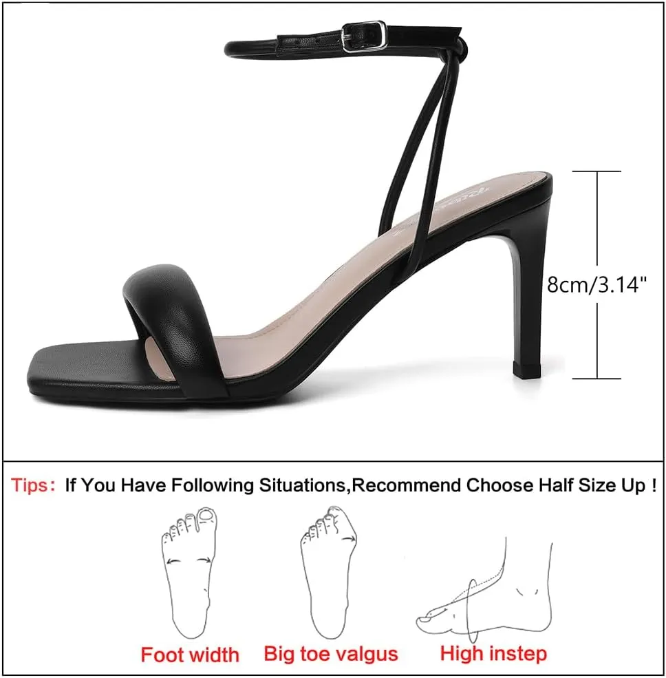 RIBONGZ Womens Sandals Dressy Gold Strappy Square Open Toe Chunky Heels Ankle Strap Kitten Sexy High Heels Prom Wedding Party Evening Summer Bridal Shoes