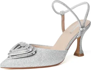 RIBONGZ Women's Wedding Shoes Glitter Sparkly Pointed Toe Strappy High Heels Sexy Ankle Strap Pumps Bridal Party Work Dress Shoes
