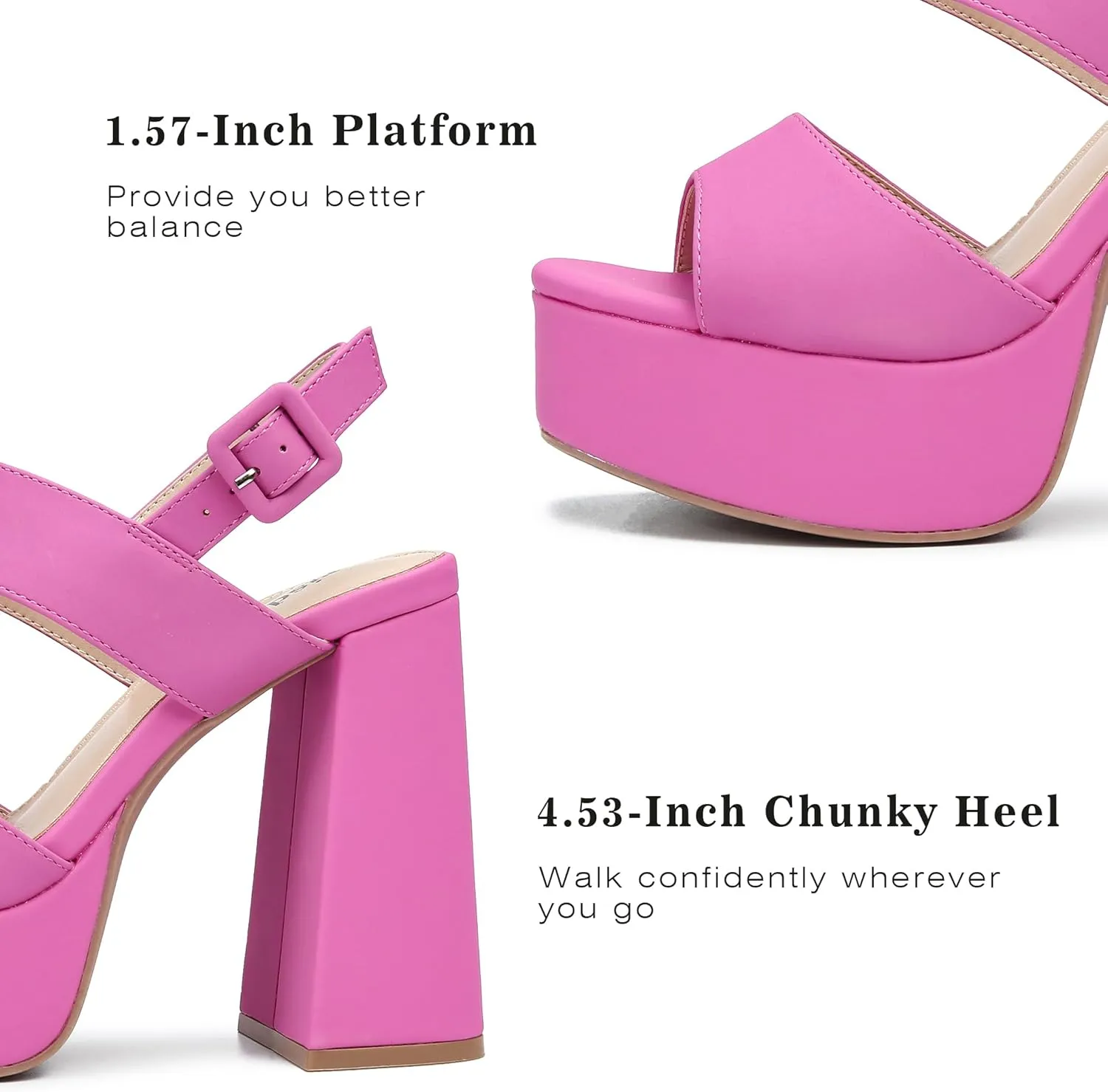 risdoada Platform Heels for Women 4.53 Inches Chunky High Heels Ankle Strap Square Toe Heeled Sandals Wedding Party Wedges Pumps
