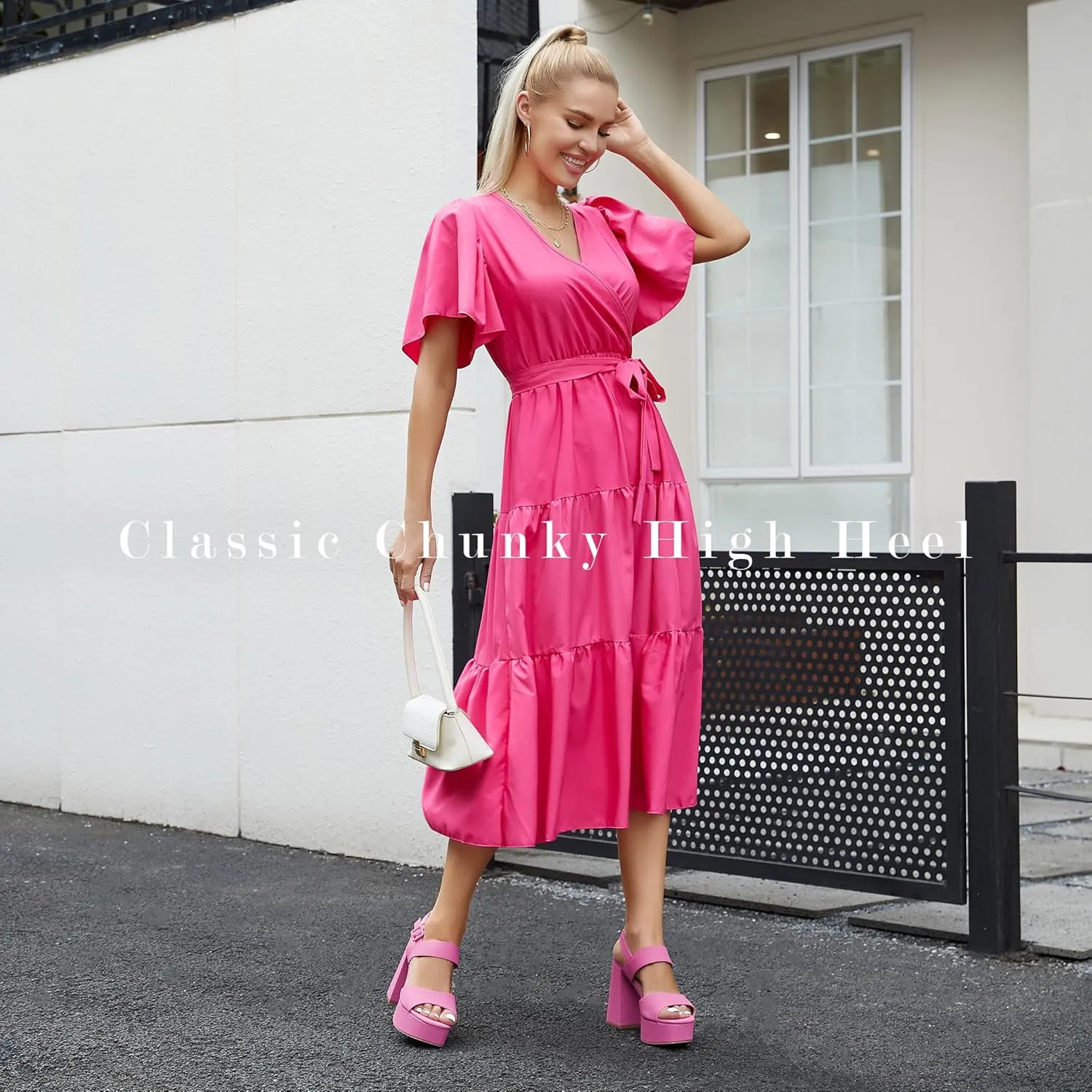risdoada Platform Heels for Women 4.53 Inches Chunky High Heels Ankle Strap Square Toe Heeled Sandals Wedding Party Wedges Pumps