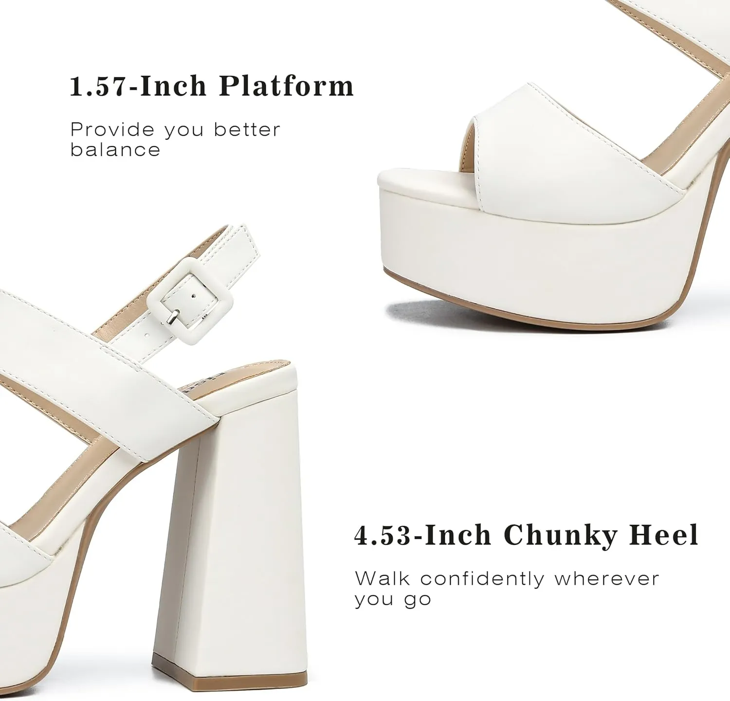 risdoada Platform Heels for Women 4.53 Inches Chunky High Heels Ankle Strap Square Toe Heeled Sandals Wedding Party Wedges Pumps