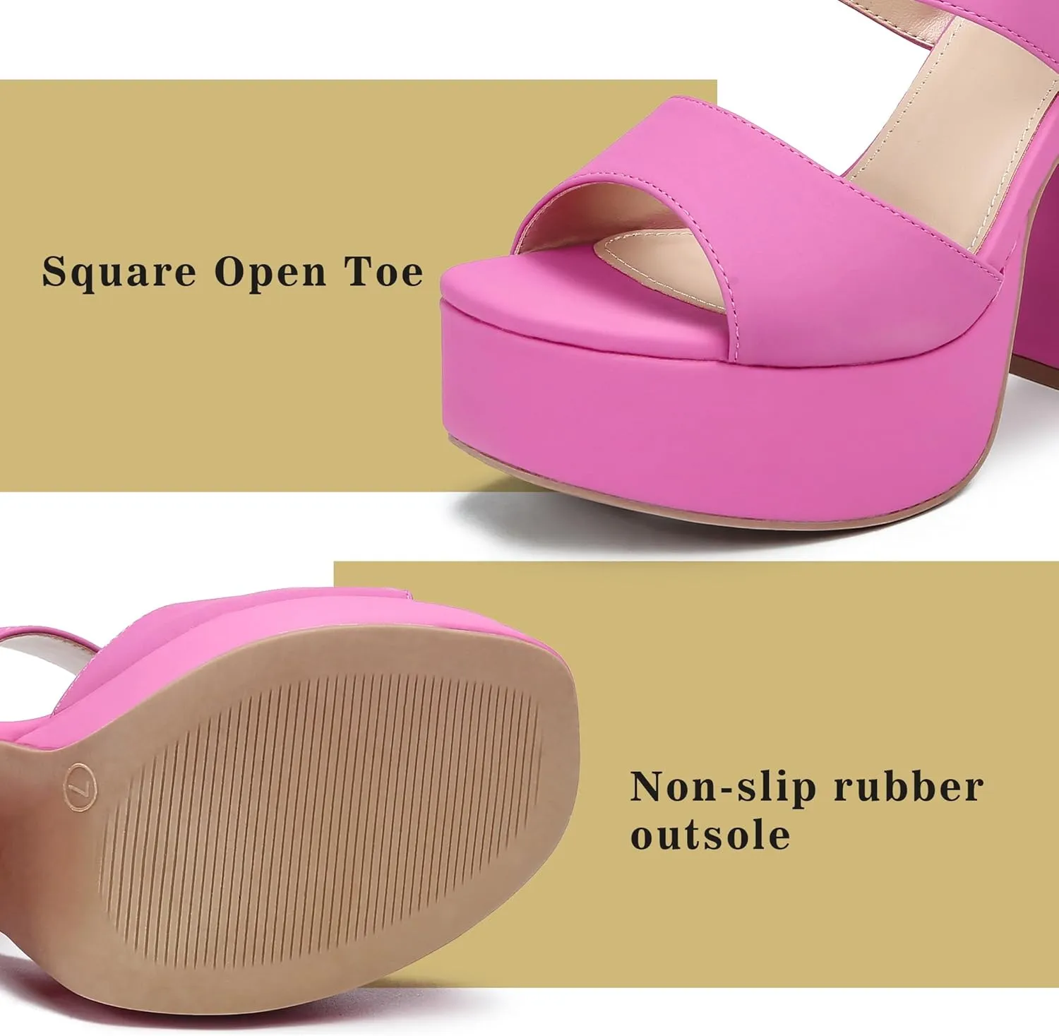 risdoada Platform Heels for Women 4.53 Inches Chunky High Heels Ankle Strap Square Toe Heeled Sandals Wedding Party Wedges Pumps
