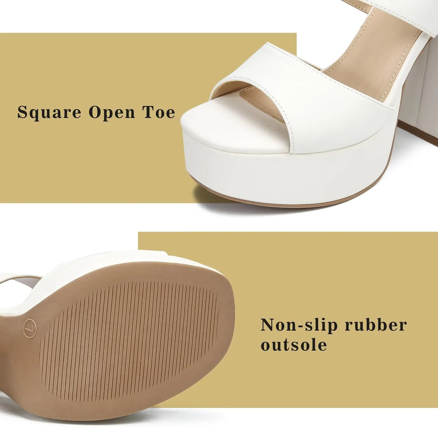 risdoada Platform Heels for Women 4.53 Inches Chunky High Heels Ankle Strap Square Toe Heeled Sandals Wedding Party Wedges Pumps