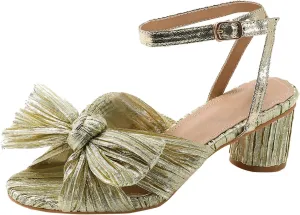 Sandals Women Bow Knot Heeled Sandals Open Toe High Block Heels Ankle Strap Chunky Heels Bride Wedding Shoes