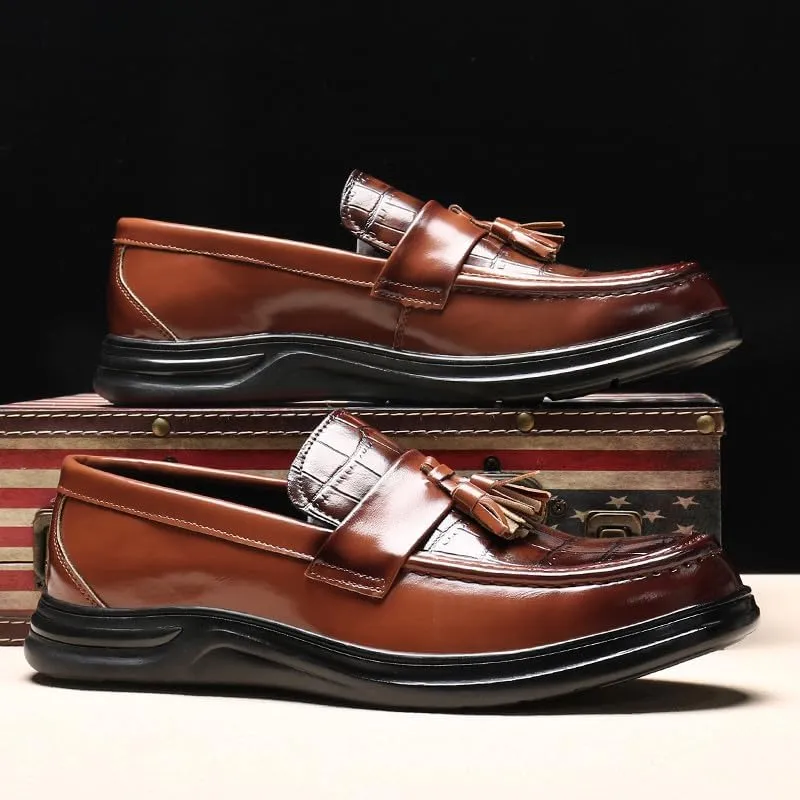 Santimon Men's Crocodile Print Tassel Loafers Slip-On Leather Shoes Comfortable Dress Casual Mocassin Driving Shoe