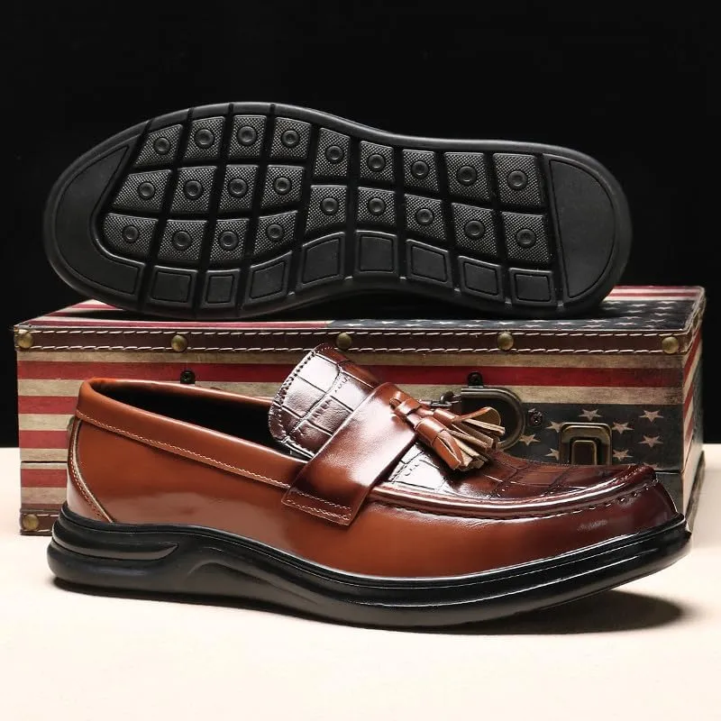 Santimon Men's Crocodile Print Tassel Loafers Slip-On Leather Shoes Comfortable Dress Casual Mocassin Driving Shoe