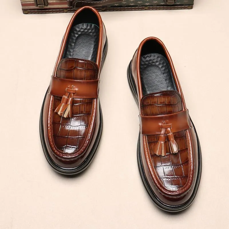 Santimon Men's Crocodile Print Tassel Loafers Slip-On Leather Shoes Comfortable Dress Casual Mocassin Driving Shoe