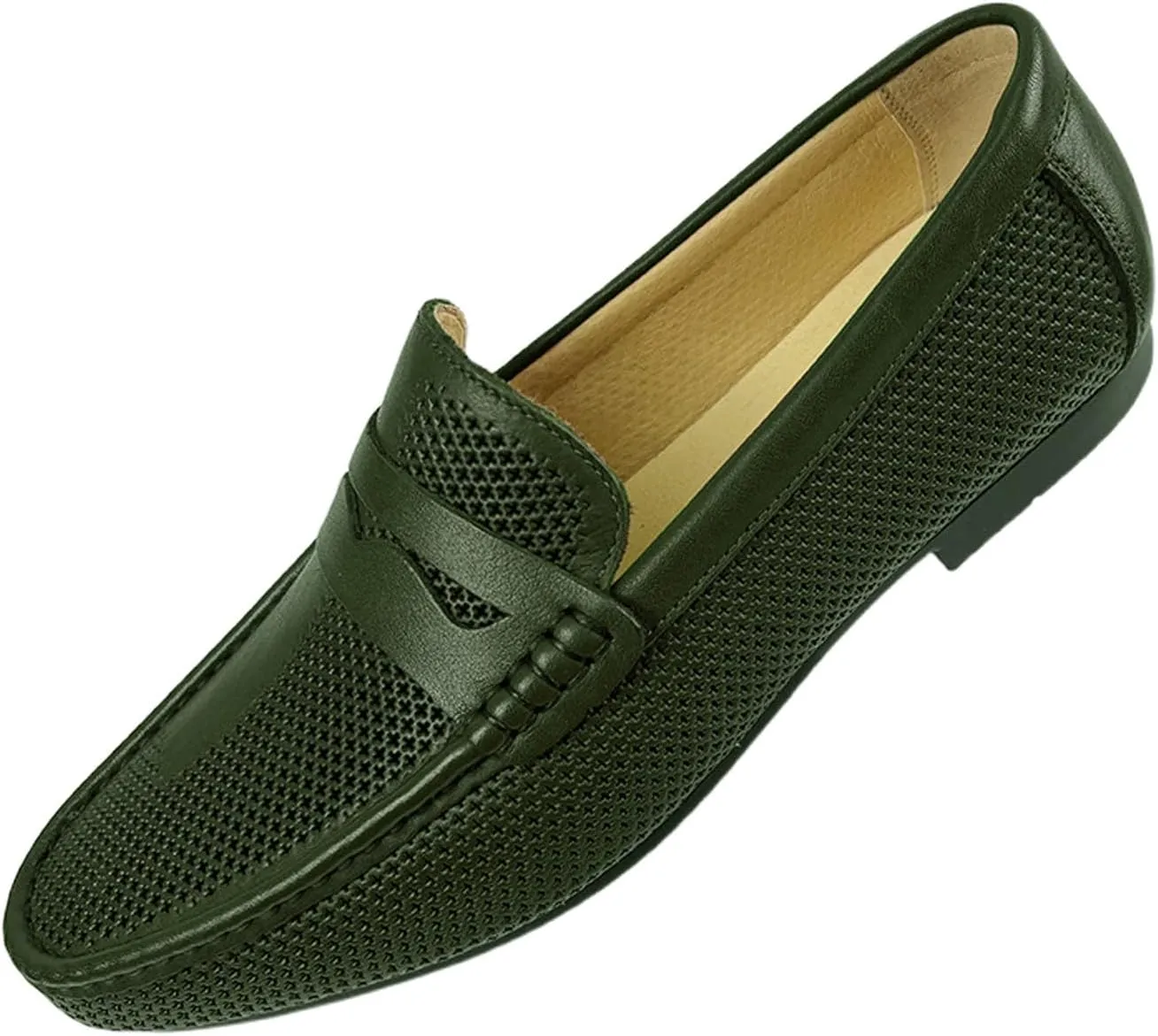 Santimon Men's Dress Loafers Leather Shoes - Classic Penny Loafers for Work, Casual-Non-Slip, Comfortable Walking Shoes-Breathable Hollow Design Mocasines