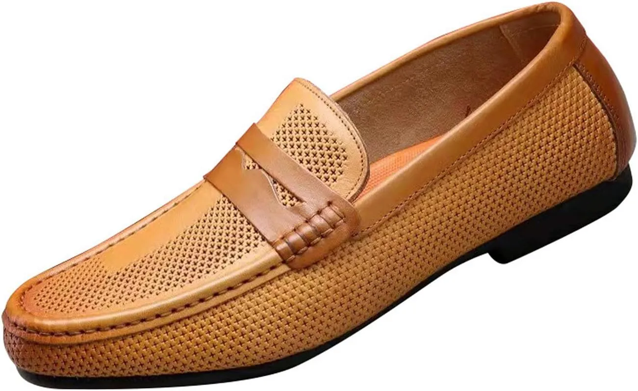 Santimon Men's Dress Loafers Leather Shoes - Classic Penny Loafers for Work, Casual-Non-Slip, Comfortable Walking Shoes-Breathable Hollow Design Mocasines