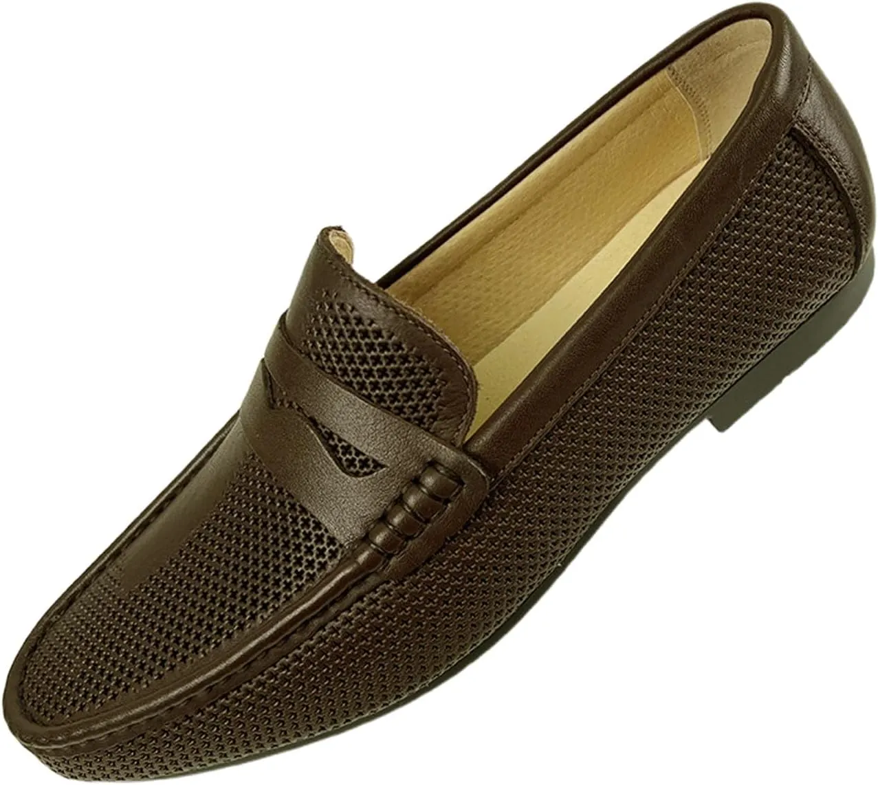 Santimon Men's Dress Loafers Leather Shoes - Classic Penny Loafers for Work, Casual-Non-Slip, Comfortable Walking Shoes-Breathable Hollow Design Mocasines