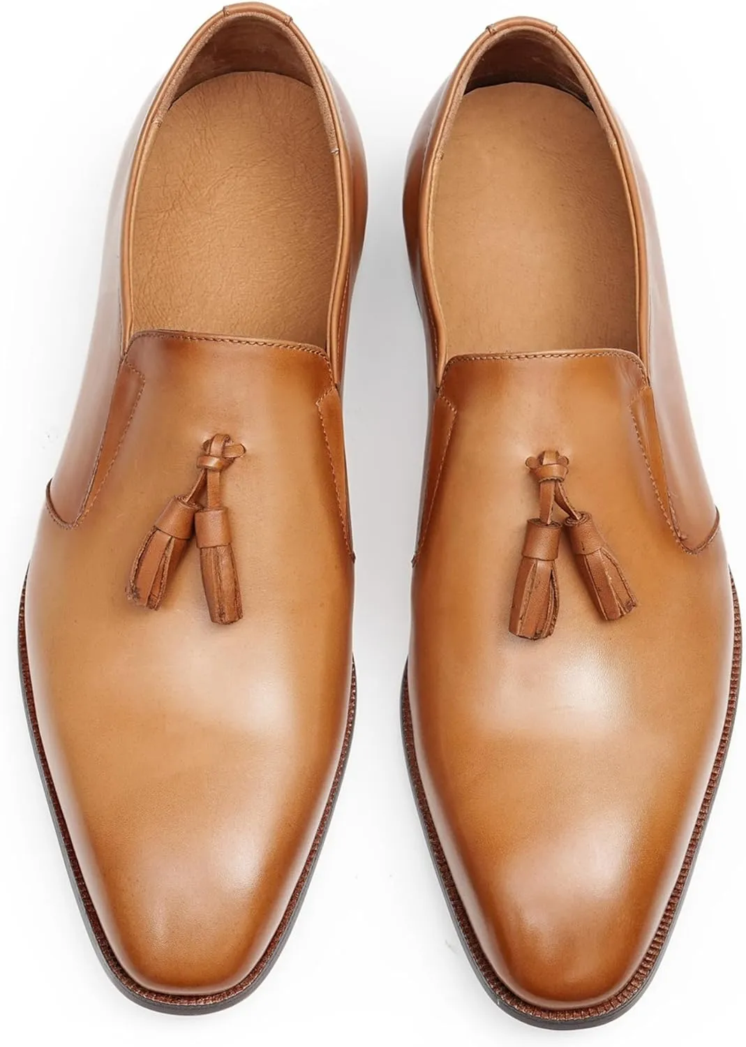 Santimon Men's Slip-On Tassel Loafers - Genuine Leather Penny Loafers Dress Shoes, Classic Formal Footwear for Business Casual, Weddings & Casual Events