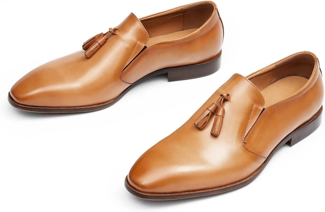 Santimon Men's Slip-On Tassel Loafers - Genuine Leather Penny Loafers Dress Shoes, Classic Formal Footwear for Business Casual, Weddings & Casual Events