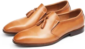 Santimon Men's Slip-On Tassel Loafers - Genuine Leather Penny Loafers Dress Shoes, Classic Formal Footwear for Business Casual, Weddings & Casual Events