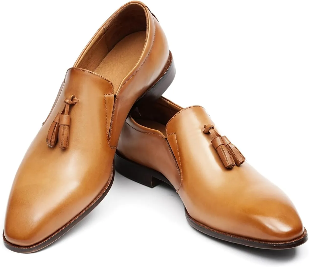 Santimon Men's Slip-On Tassel Loafers - Genuine Leather Penny Loafers Dress Shoes, Classic Formal Footwear for Business Casual, Weddings & Casual Events