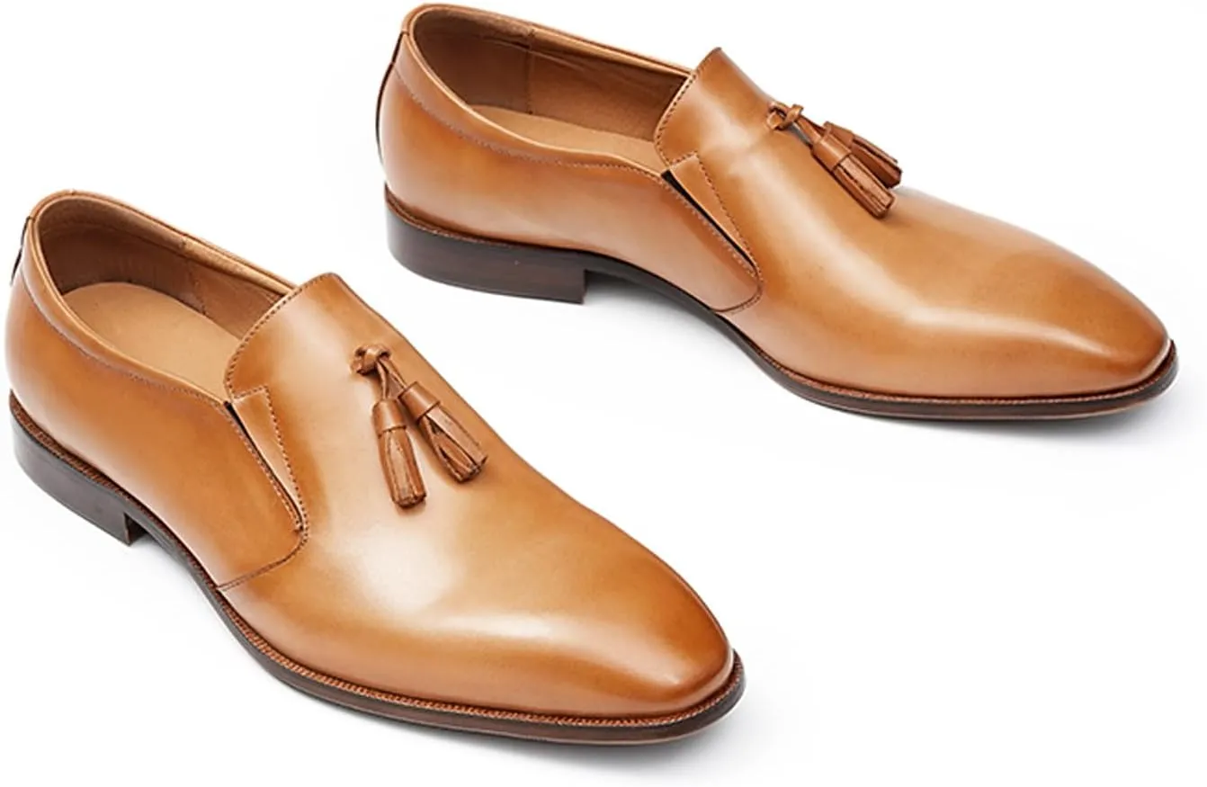 Santimon Men's Slip-On Tassel Loafers - Genuine Leather Penny Loafers Dress Shoes, Classic Formal Footwear for Business Casual, Weddings & Casual Events
