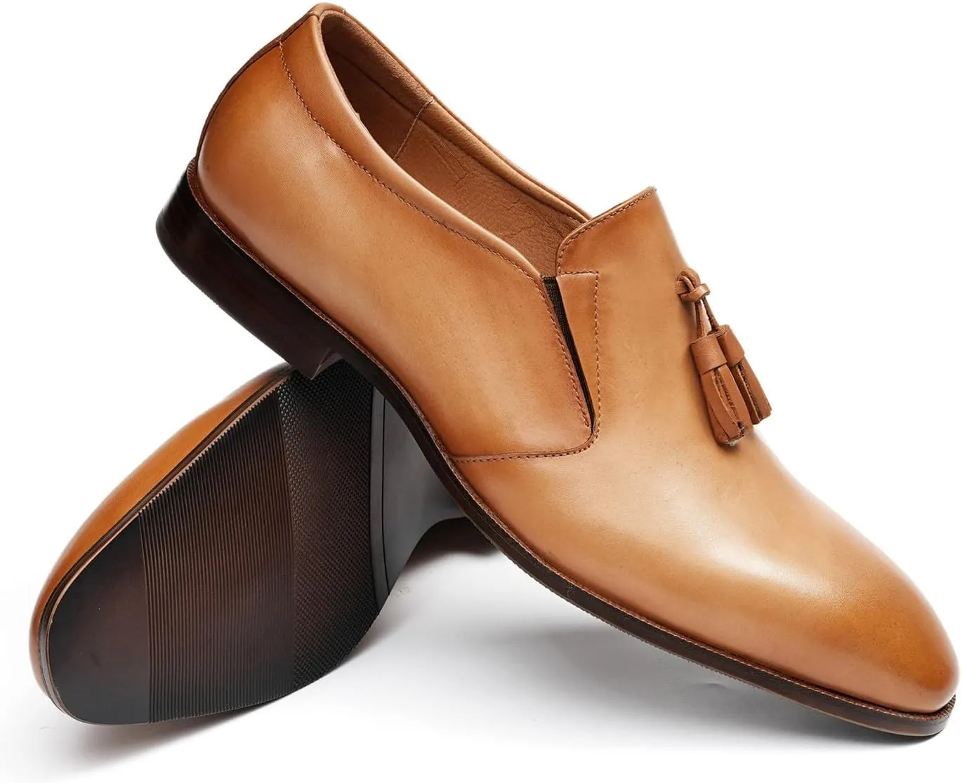 Santimon Men's Slip-On Tassel Loafers - Genuine Leather Penny Loafers Dress Shoes, Classic Formal Footwear for Business Casual, Weddings & Casual Events