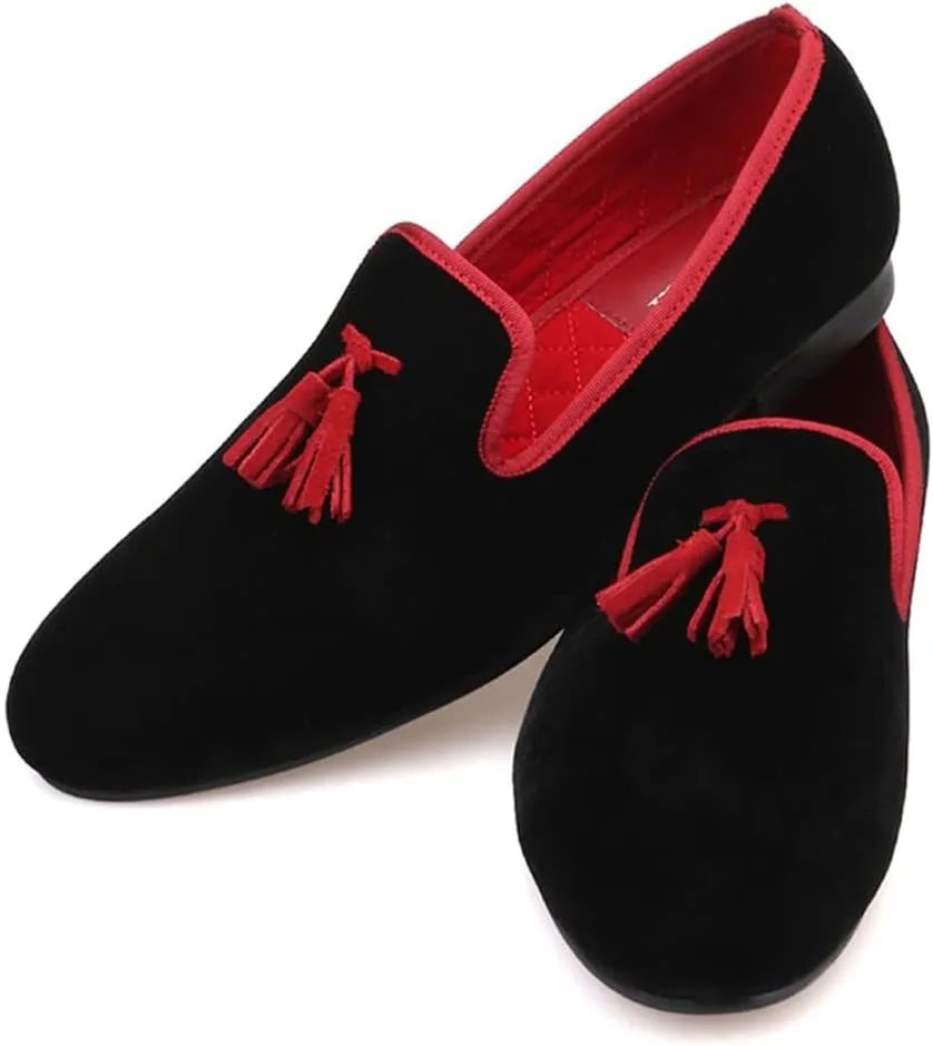 Santimon Mens Tassel Loafers Slip On Wedding Dress Velvet Penny Loafers Fashion Tuxedo Formal Business Casual Luxury Prom Shoes Smoking Party Ballroom Disco Moccasins for Men