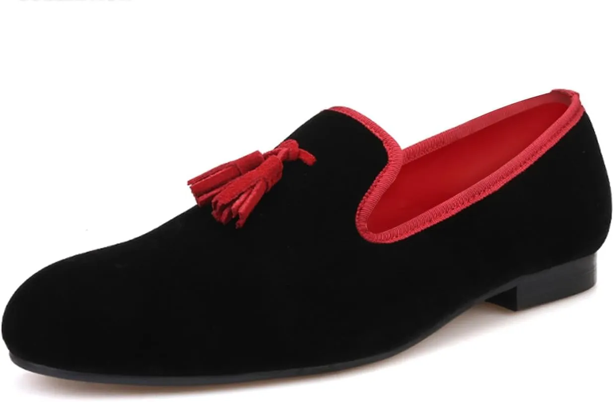 Santimon Mens Tassel Loafers Slip On Wedding Dress Velvet Penny Loafers Fashion Tuxedo Formal Business Casual Luxury Prom Shoes Smoking Party Ballroom Disco Moccasins for Men