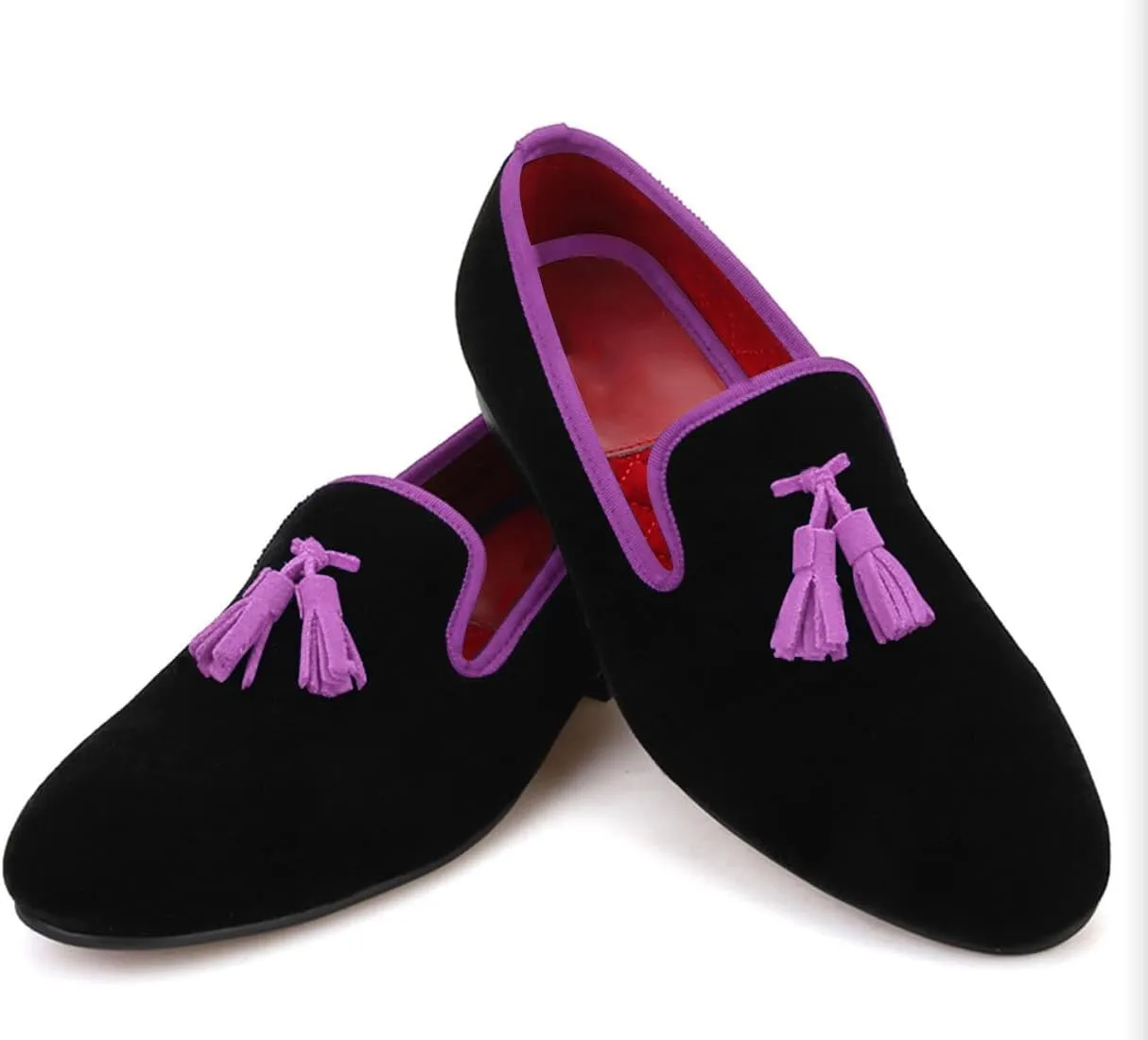 Santimon Mens Tassel Loafers Slip On Wedding Dress Velvet Penny Loafers Fashion Tuxedo Formal Business Casual Luxury Prom Shoes Smoking Party Ballroom Disco Moccasins for Men