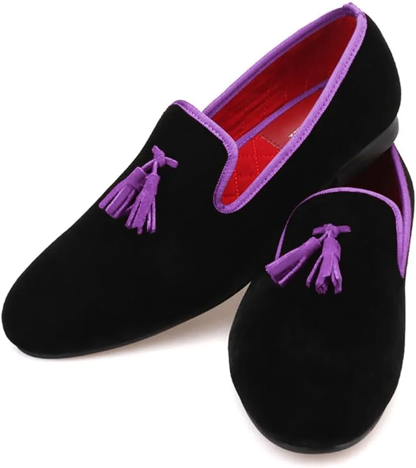 Santimon Mens Tassel Loafers Slip On Wedding Dress Velvet Penny Loafers Fashion Tuxedo Formal Business Casual Luxury Prom Shoes Smoking Party Ballroom Disco Moccasins for Men