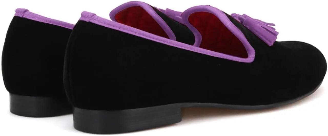 Santimon Mens Tassel Loafers Slip On Wedding Dress Velvet Penny Loafers Fashion Tuxedo Formal Business Casual Luxury Prom Shoes Smoking Party Ballroom Disco Moccasins for Men