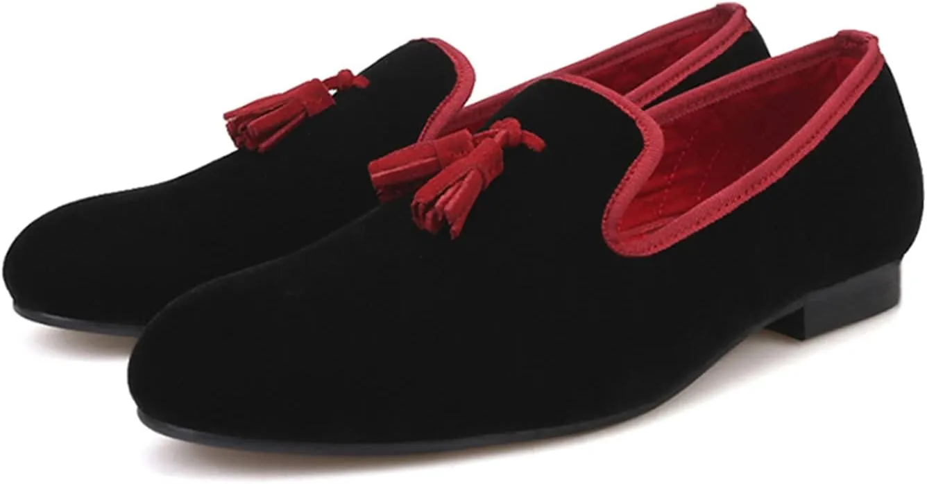 Santimon Mens Tassel Loafers Slip On Wedding Dress Velvet Penny Loafers Fashion Tuxedo Formal Business Casual Luxury Prom Shoes Smoking Party Ballroom Disco Moccasins for Men