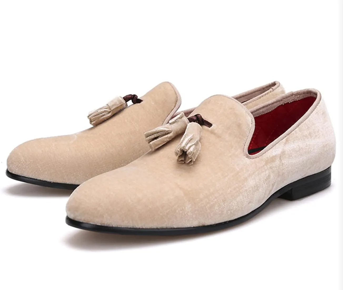 Santimon Mens Tassel Loafers Slip On Wedding Dress Velvet Penny Loafers Fashion Tuxedo Formal Business Casual Luxury Prom Shoes Smoking Party Disco Slippers Suede Moccasins for Men