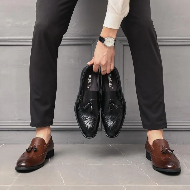 Santimon Mens Wingtip Tassel Loafers Wedding Dress Shoes Slip-On Brogues Loafers for Men Tuxedo Suit Shoes