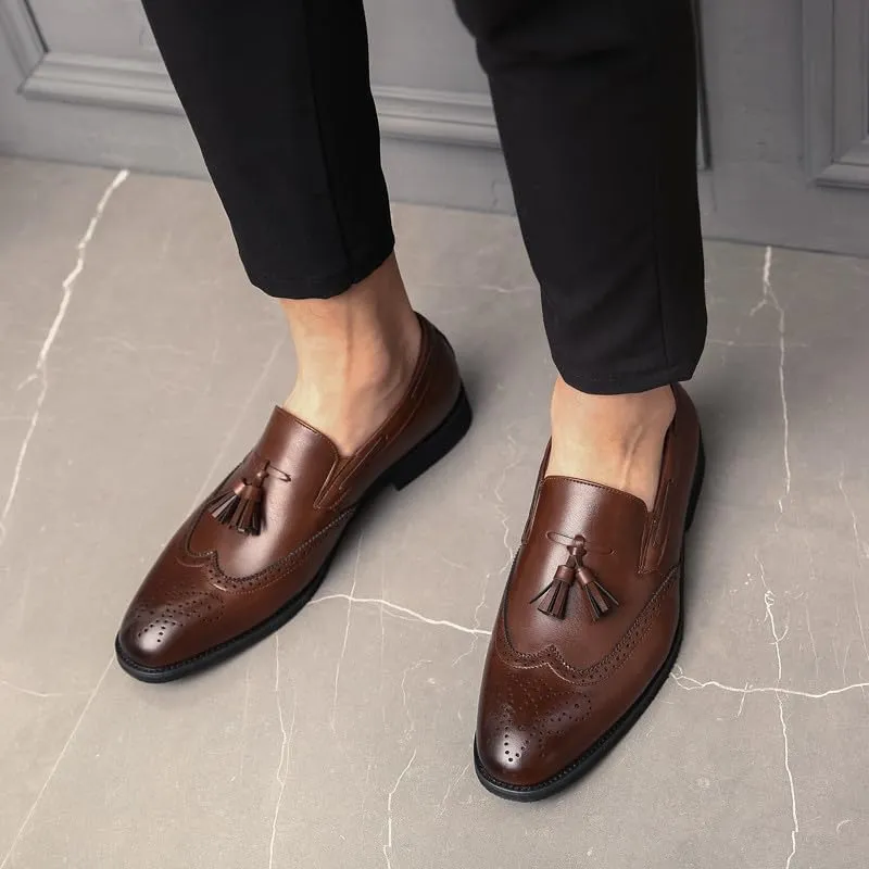 Santimon Mens Wingtip Tassel Loafers Wedding Dress Shoes Slip-On Brogues Loafers for Men Tuxedo Suit Shoes