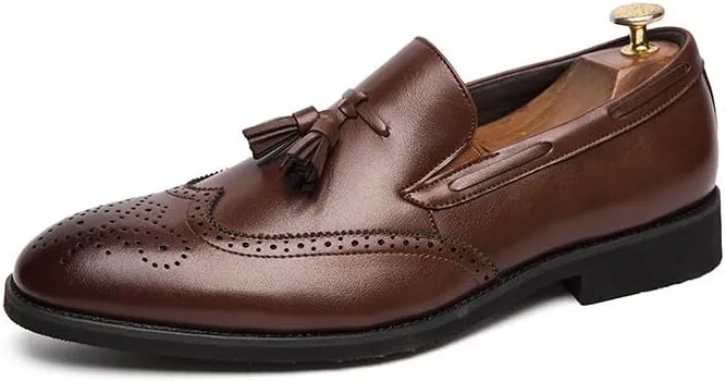 Santimon Mens Wingtip Tassel Loafers Wedding Dress Shoes Slip-On Brogues Loafers for Men Tuxedo Suit Shoes