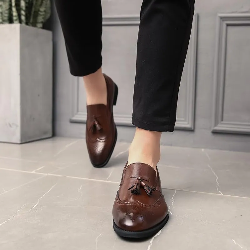 Santimon Mens Wingtip Tassel Loafers Wedding Dress Shoes Slip-On Brogues Loafers for Men Tuxedo Suit Shoes
