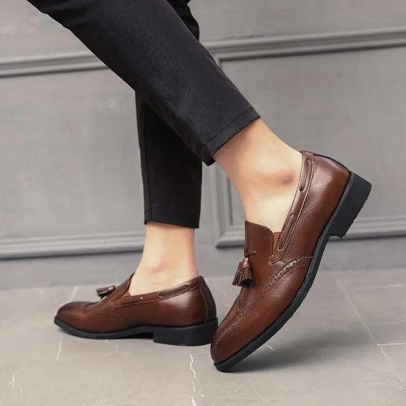 Santimon Mens Wingtip Tassel Loafers Wedding Dress Shoes Slip-On Brogues Loafers for Men Tuxedo Suit Shoes
