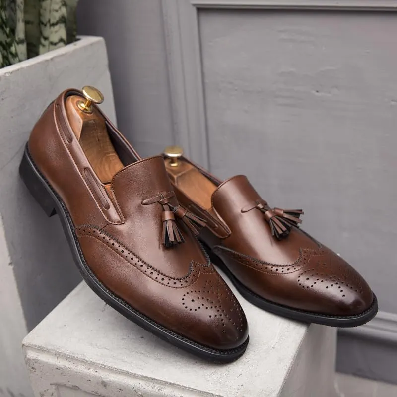 Santimon Mens Wingtip Tassel Loafers Wedding Dress Shoes Slip-On Brogues Loafers for Men Tuxedo Suit Shoes