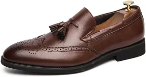 Santimon Mens Wingtip Tassel Loafers Wedding Dress Shoes Slip-On Brogues Loafers for Men Tuxedo Suit Shoes