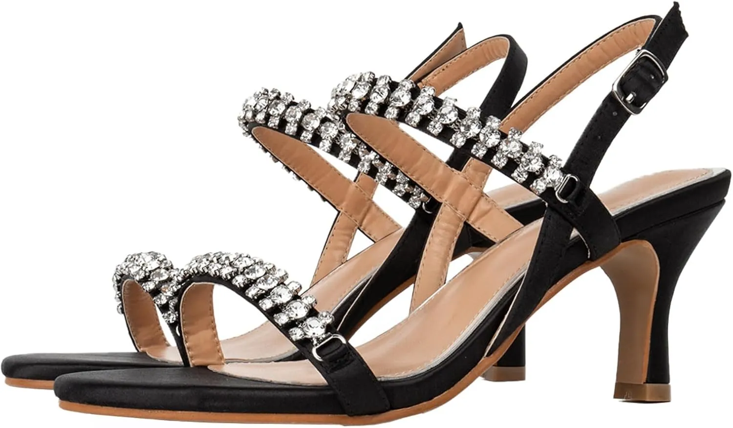 SheSole Womens Heels Sandals Sparkly Dress Shoes Low Kitten Heel Rhinestone Bride Wedding Shoes Black Silver Gold White