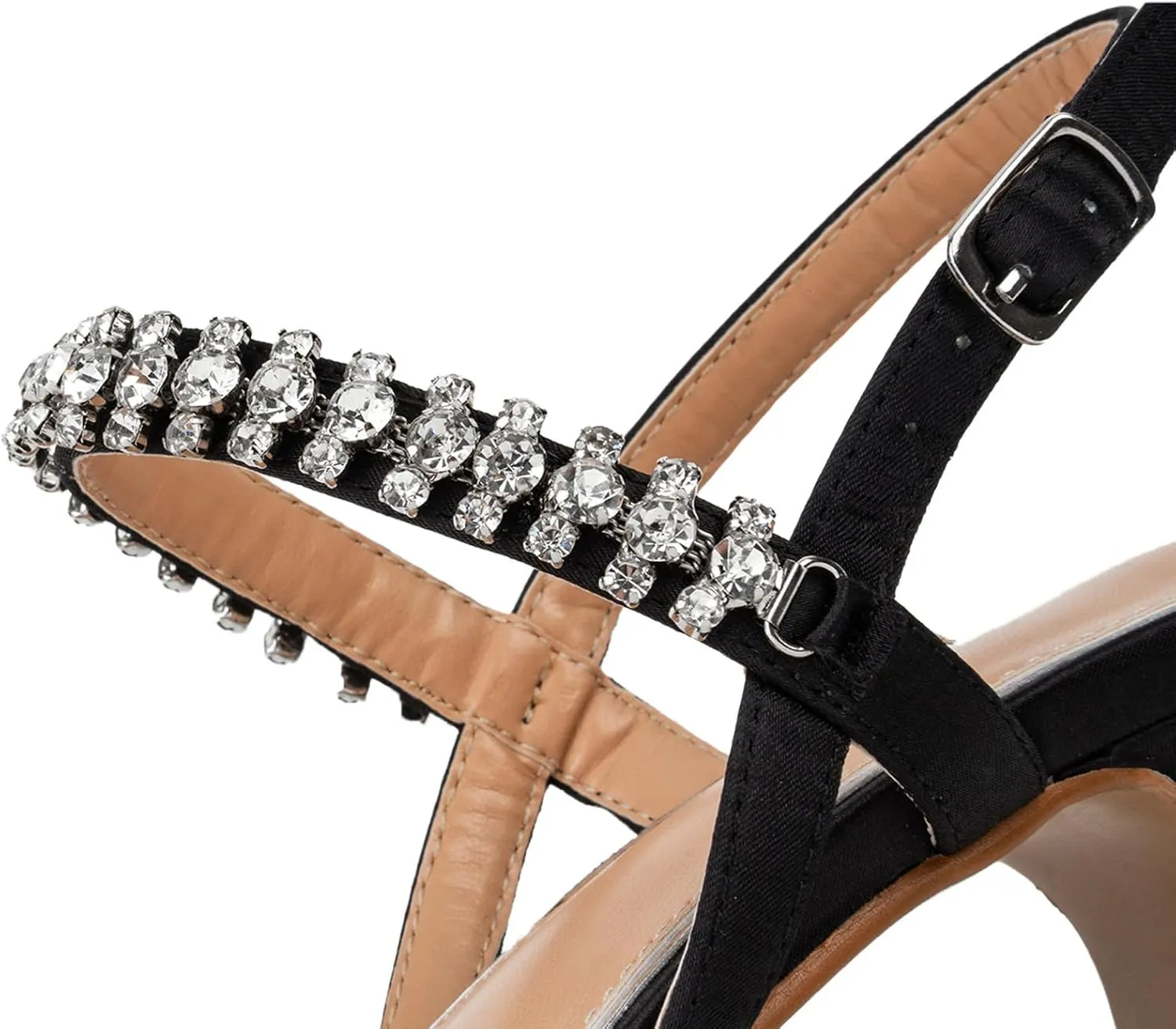 SheSole Womens Heels Sandals Sparkly Dress Shoes Low Kitten Heel Rhinestone Bride Wedding Shoes Black Silver Gold White