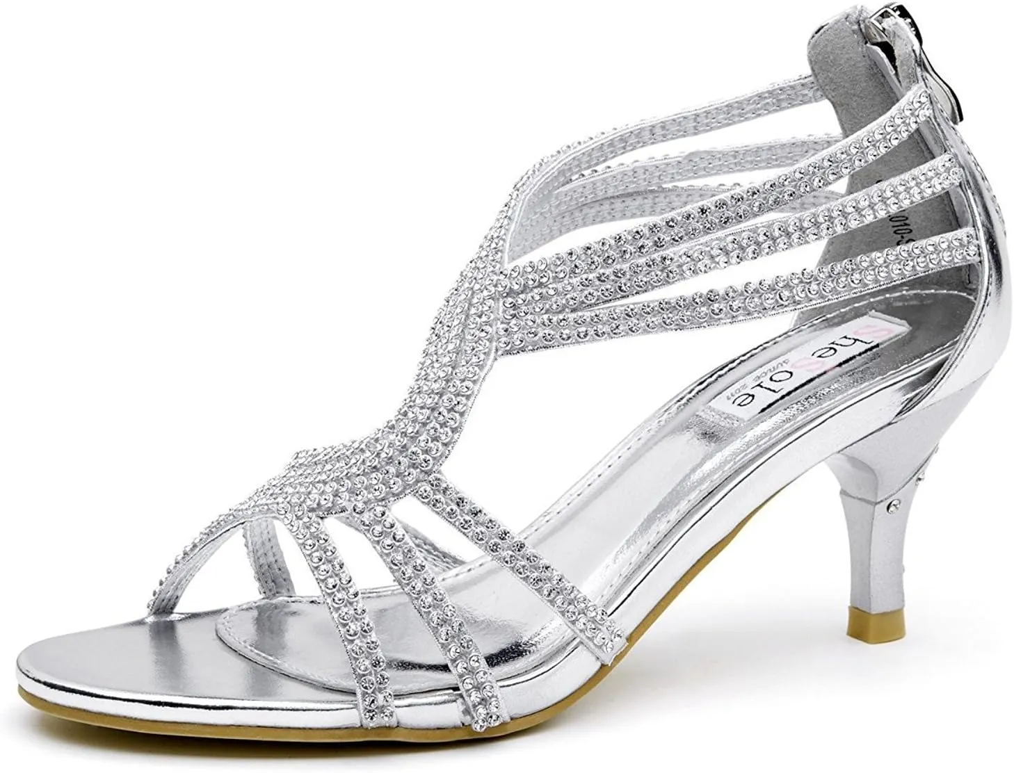 SheSole Women's Low Heel Dance Wedding Sandals Strappy Dress Shoes Silver Gold Heel
