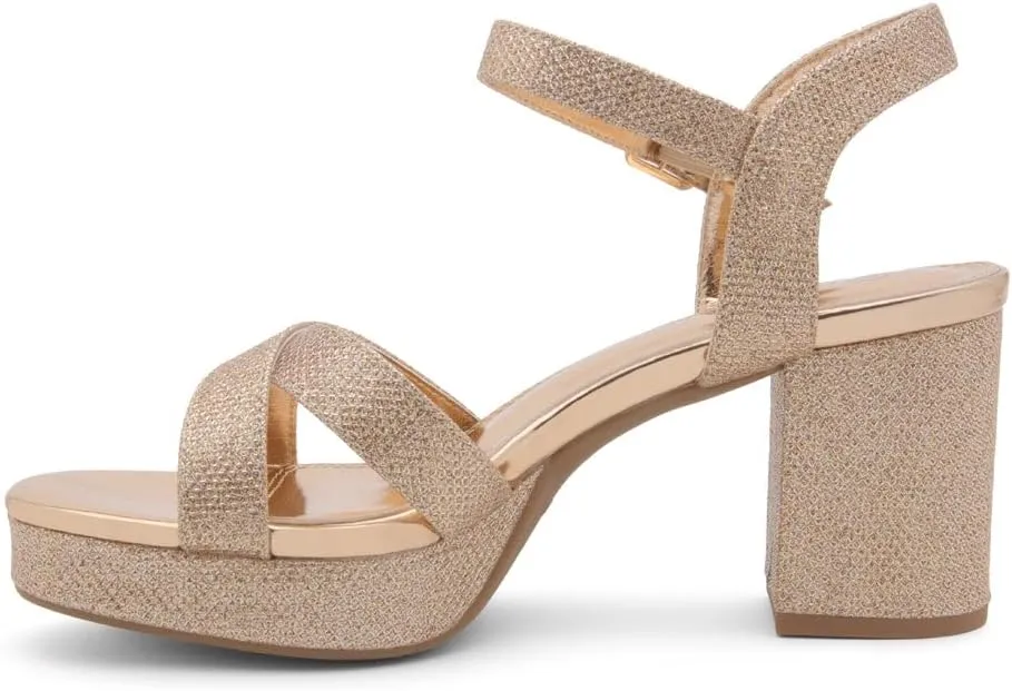 Shoe Land SL-Sabrina Women's Platform Heels, 3-Inch Chunky Block Heeled Sandals, Square Open Toe Ankle Strappy Dressy Heels for Prom, Wedding, Party, and Evening