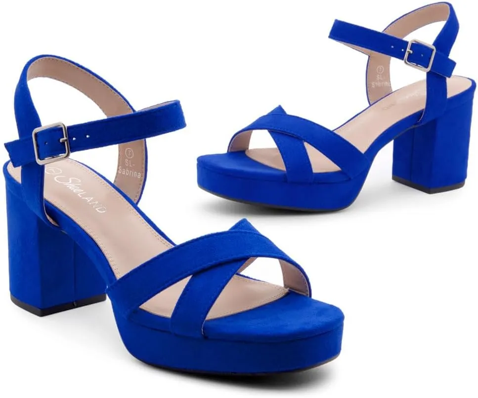 Shoe Land SL-Sabrina Women's Platform Heels, 3-Inch Chunky Block Heeled Sandals, Square Open Toe Ankle Strappy Dressy Heels for Prom, Wedding, Party, and Evening