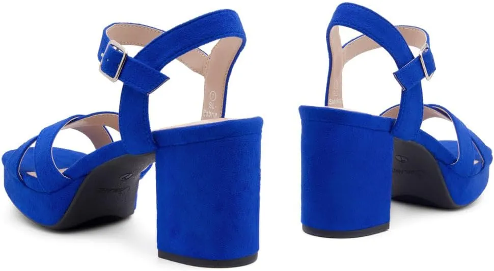Shoe Land SL-Sabrina Women's Platform Heels, 3-Inch Chunky Block Heeled Sandals, Square Open Toe Ankle Strappy Dressy Heels for Prom, Wedding, Party, and Evening