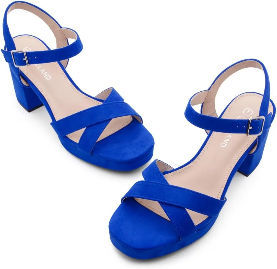Shoe Land SL-Sabrina Women's Platform Heels, 3-Inch Chunky Block Heeled Sandals, Square Open Toe Ankle Strappy Dressy Heels for Prom, Wedding, Party, and Evening